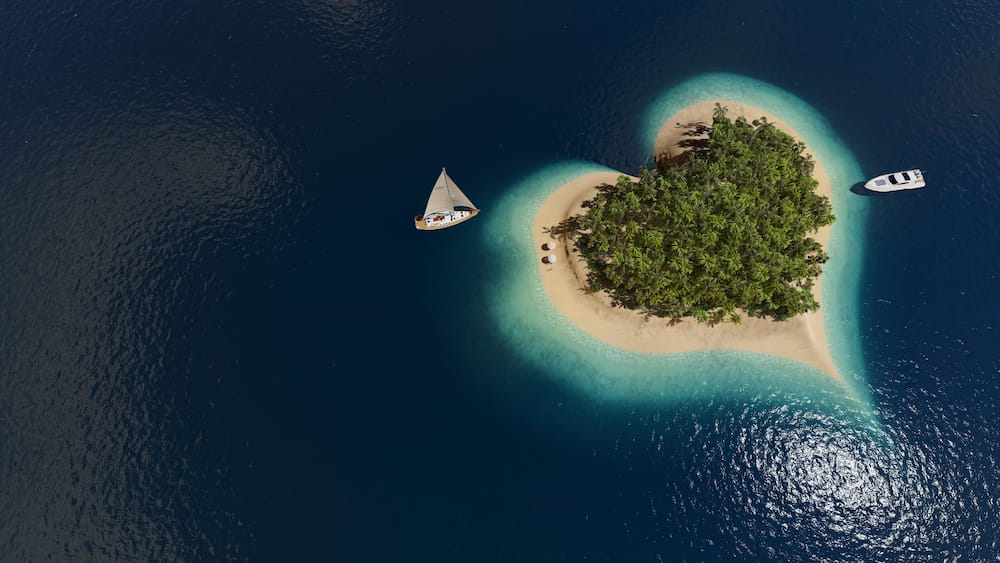 Love island heart shaped island
