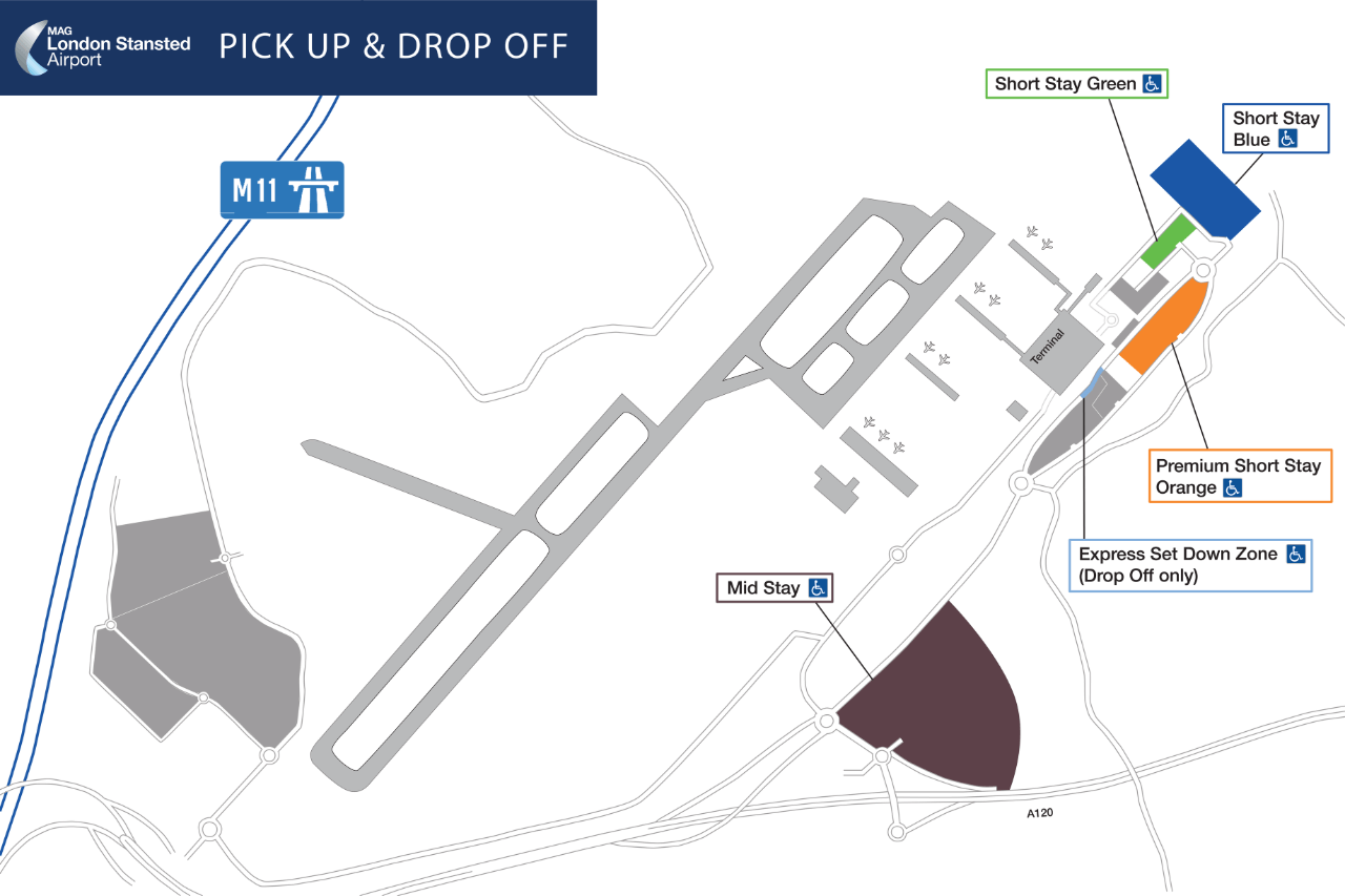 pick up and drop off map at Stansted Airport