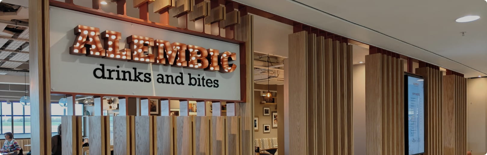 Wooden panels on Alembic restaurant entrance