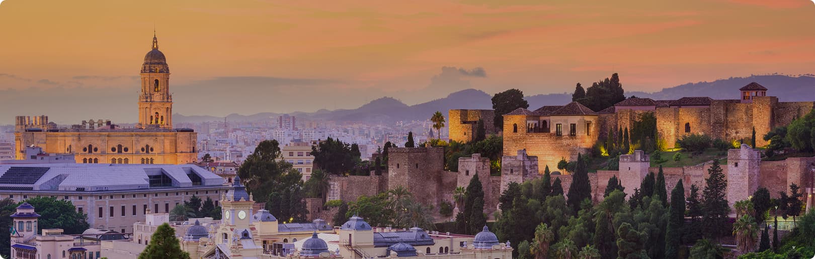 Sunset over European city
