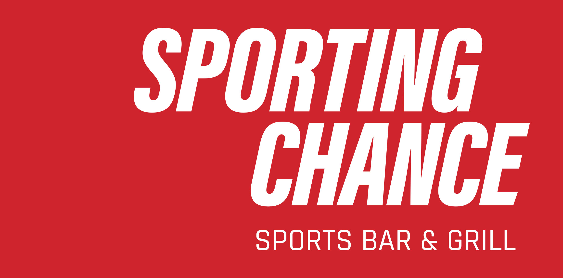 Red background with bold white text reading "SPORTING CHANCE" and "SPORTS BAR & GRILL."