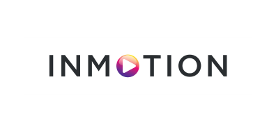 Logo with text "INMOTION" and a colorful play button icon replacing the letter "O."