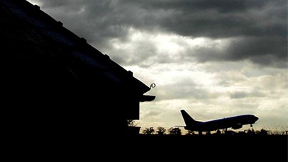 Aeroplane taking off in the dark