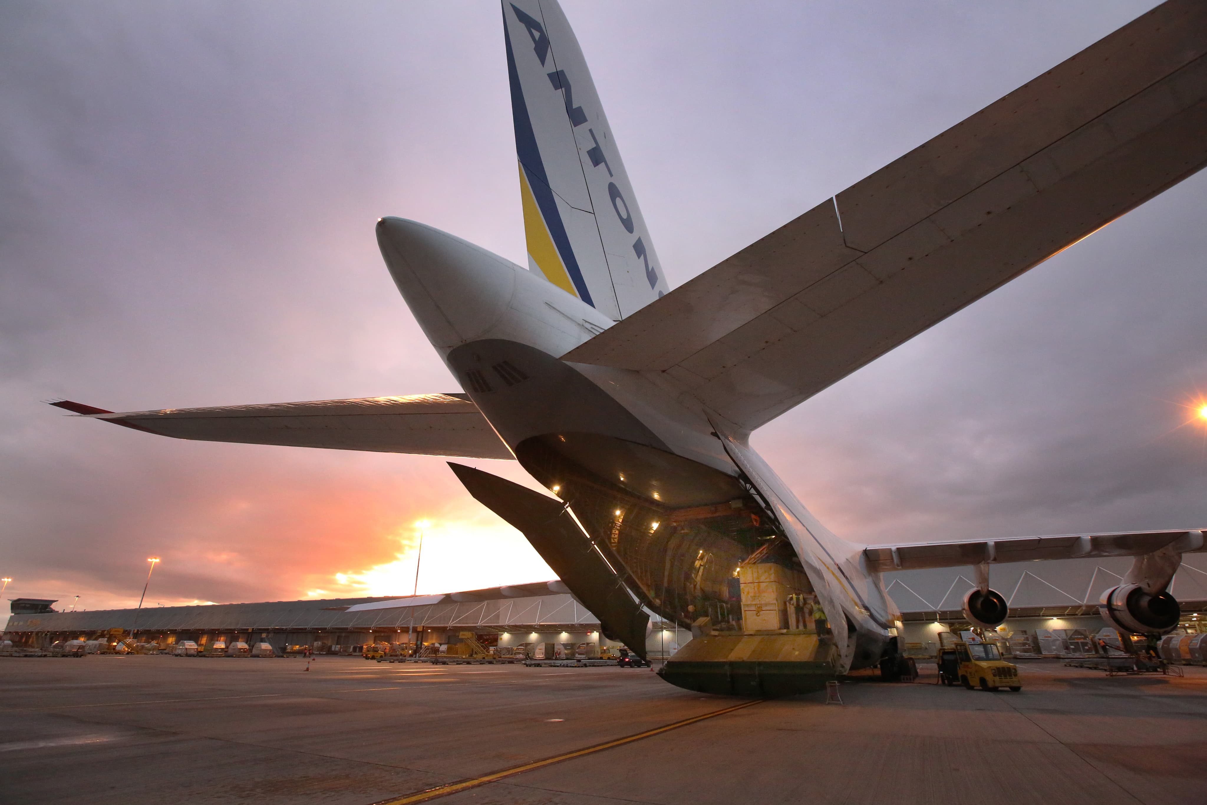 Cargo being loaded into bottom of plane