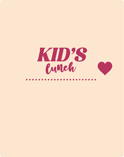 Text "Kid's lunch" with a heart symbol on a light beige background.
