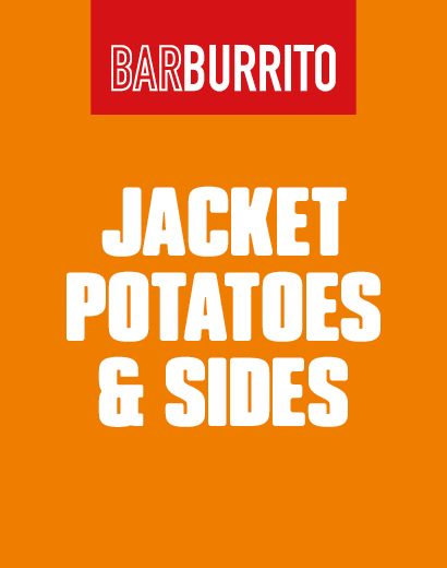 Orange sign with "BARBURRITO" in red and white at the top, below it reads "Jacket Potatoes & Sides" in bold white letters.
