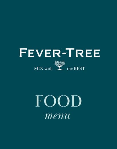 A teal Fever-Tree menu cover with the text "Mix with the Best" above "Food Menu."