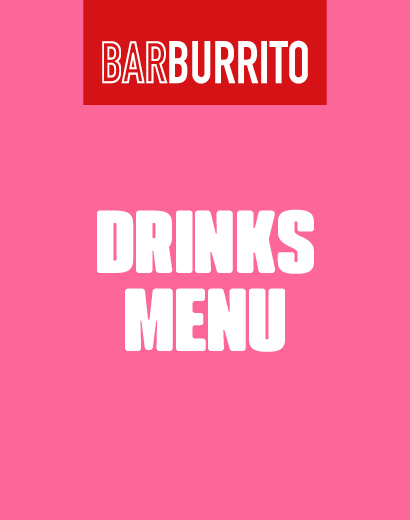 Pink background with "BARBURRITO" logo in red and "DRINKS MENU" in bold white text below.