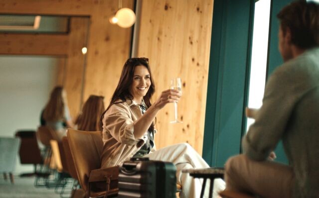 Woman holding champagne glass
