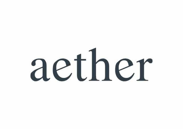 The image shows the word "aether" in a serif font on a plain white background.