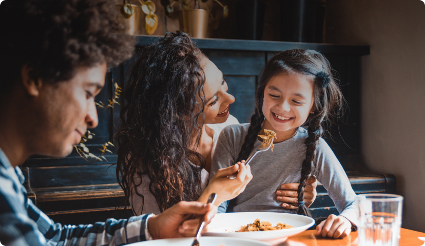 Family eating in restaurant